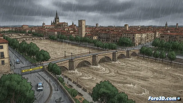 El río Bernesga se desborda en León y fuerza a cerrar pasarelas