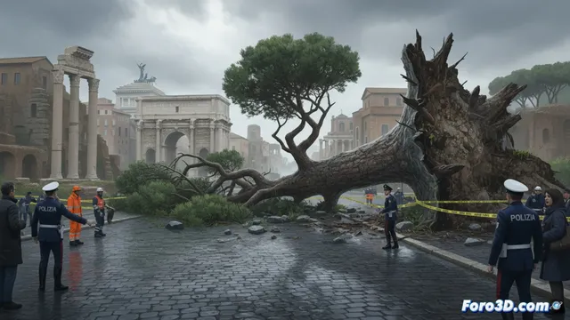 Un pino cae en la vía dei Fori Imperiali y lesiona a tres personas