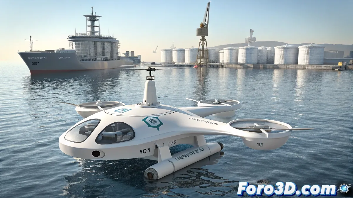ShearWater Aquatic Drone operando en un entorno marítimo, mostrando su estructura resistente al agua.