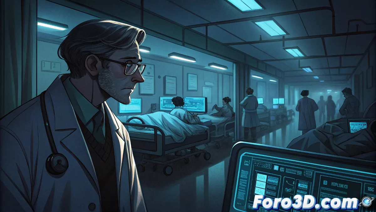 Médico analizando historial clínico digital en computadora mientras atiende a paciente, mostrando la integración tecnología-salud.