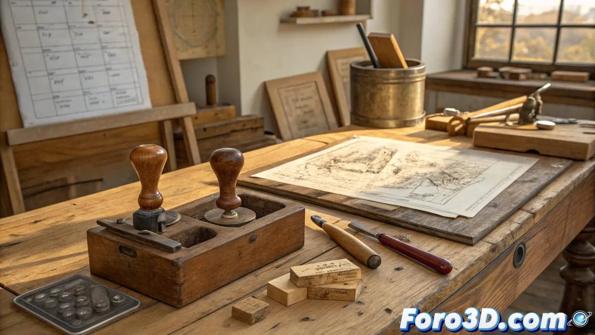 Vintage electric eraser on a drafting table with blueprints and traditional drawing tools, showing technological evolution of correction tools.