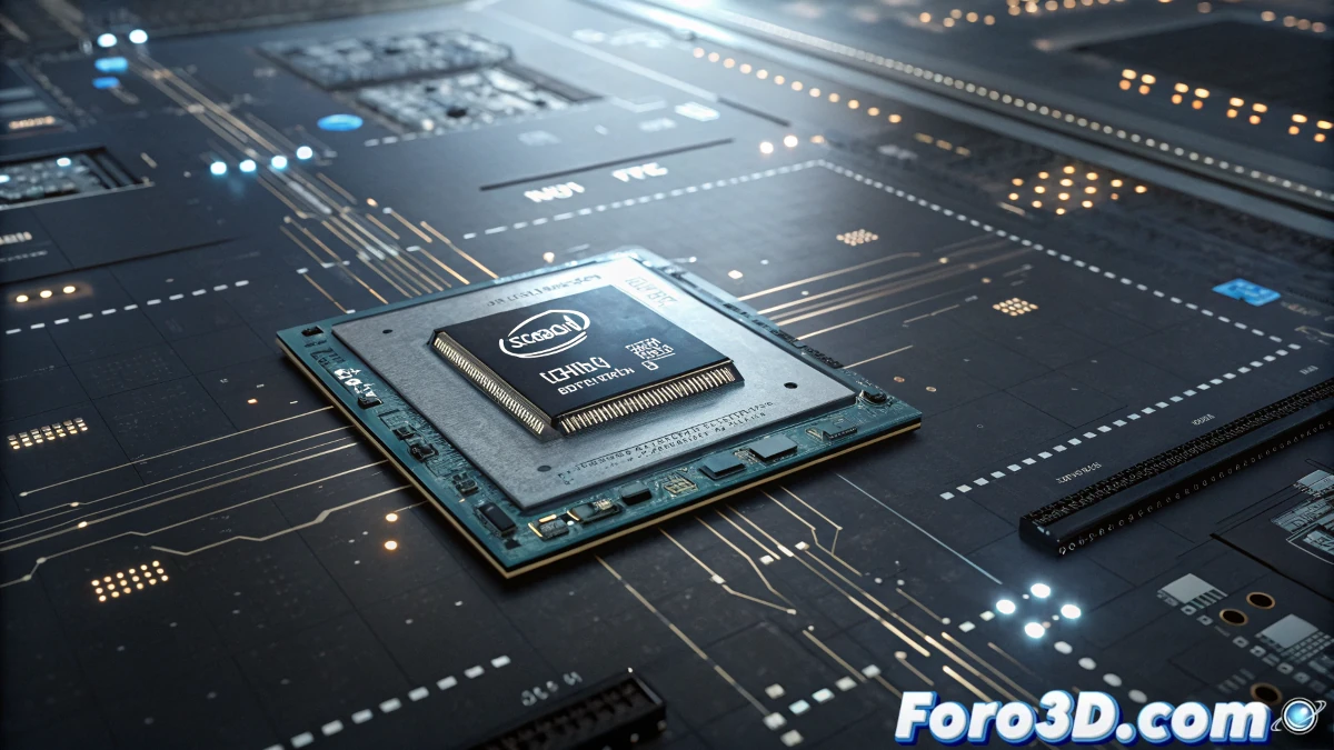 Una representación de un procesador Intel avanzado, destacando el nodo 18A, con transistores de alta densidad y una arquitectura futurista. La imagen debe mostrar la interacción de circuitos a nivel microscópico con una luz intensa que resalte la precisión de los componentes y la complejidad de la tecnología.