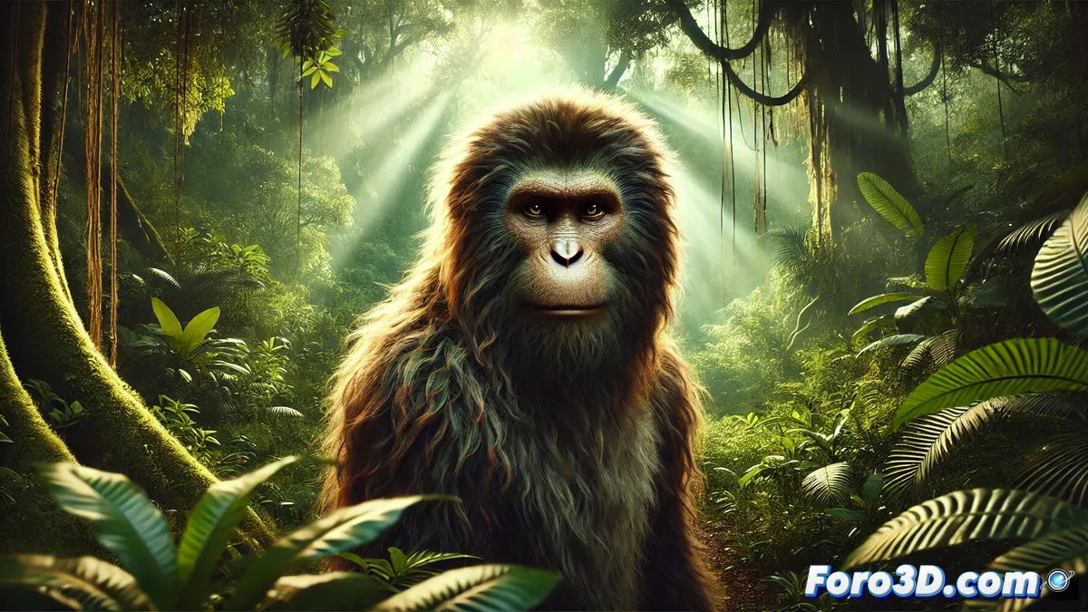 Primer plano de Raka, el orangután digital de Kingdom of the Planet of the Apes, con un pelaje detallado y expresiones realistas que transmiten emoción.