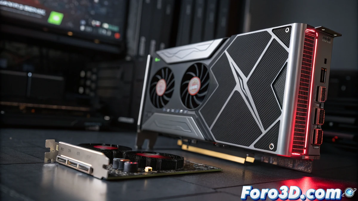 Imagen detallada de una tarjeta gráfica GeForce RTX 5090 con su núcleo GB202 destacado. Mostrar líneas de circuitos, transistores y un indicador visual de unidades de rasterizado con el texto Error en unidades de rasterizado. Fondo tecnológico con detalles de alta resolución.