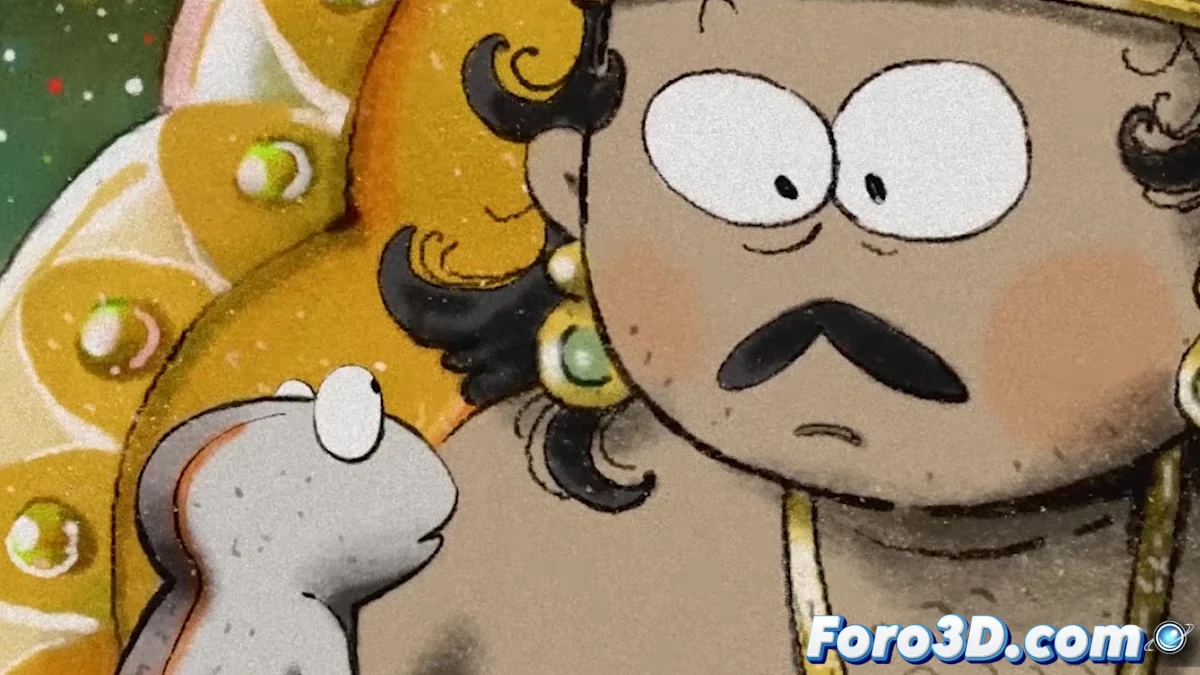 Animación tradicional con personajes expresivos y fondos estrellados que evocan un relato fantástico entre lo onírico y lo folclórico.