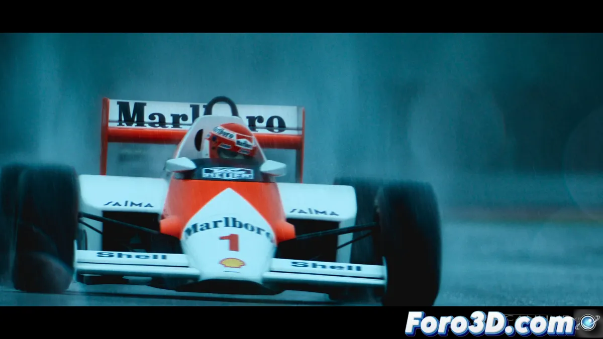 Recreación digital de carreras de Fórmula 1 en la miniserie Senna, con efectos visuales avanzados y precisión histórica.