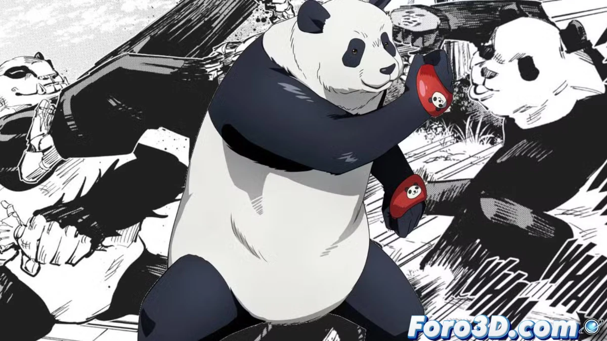 Imagen de Panda en sus tres formas con Yaga al fondo, mostrando la conexión emocional entre creador y creación en un estilo anime dramático.