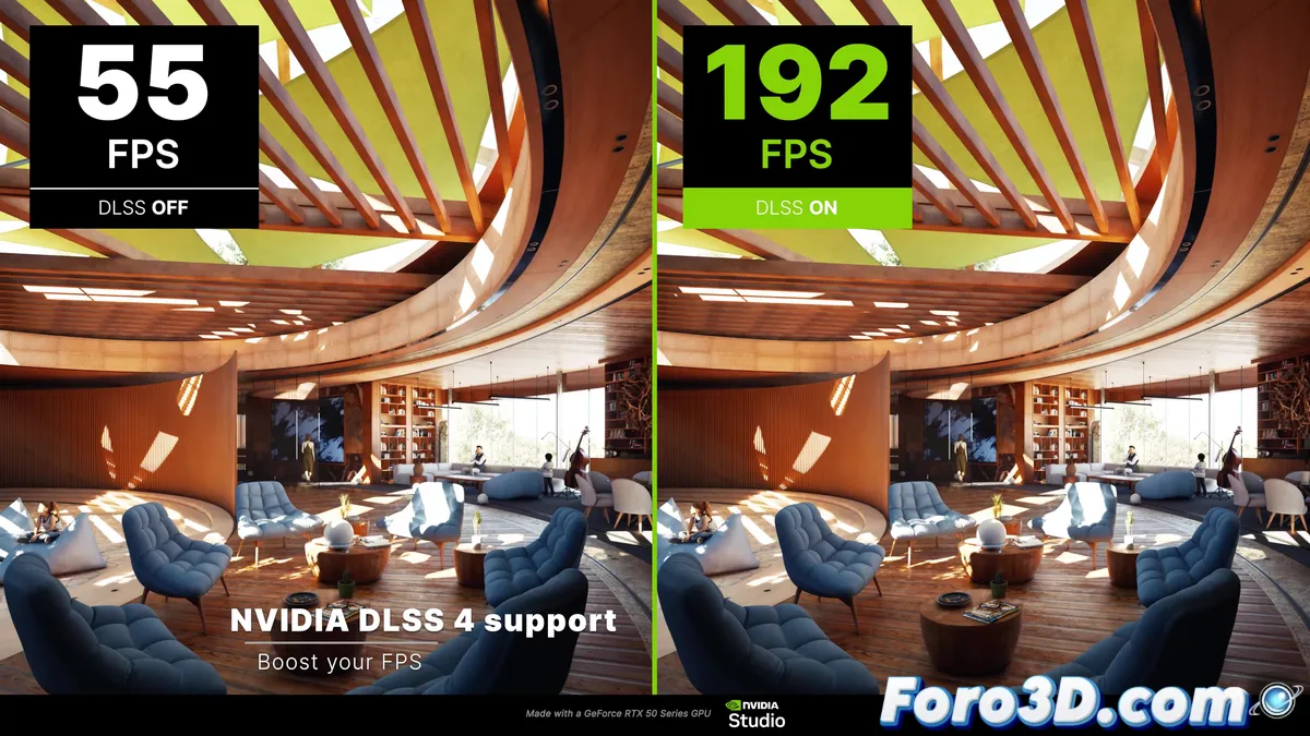 Renderizado en tiempo real de un paisaje arquitectónico con vegetación dinámica y efectos de iluminación realistas en Twinmotion.