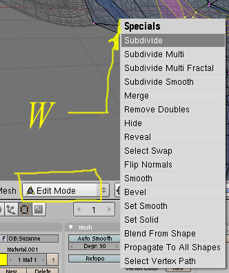 Opciones de subdivisión de los objetos en modo edición con la tecla W Subdivide en blender 3d -w01.jpg